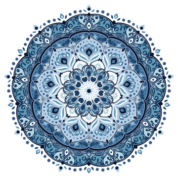 Luxurious madala style vector graphic in deep blue color.