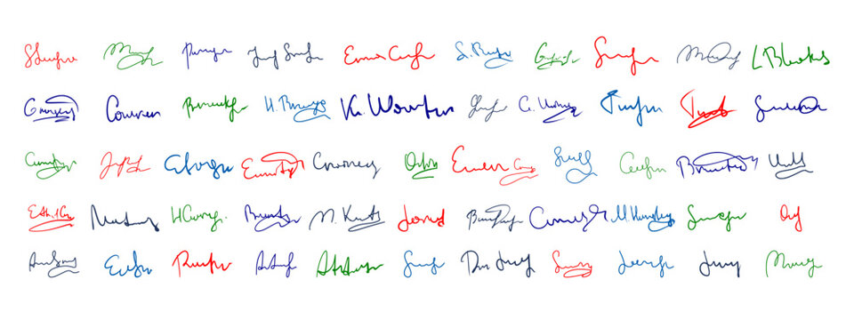 Autograph set. Collection of different fake handwritten signatures.