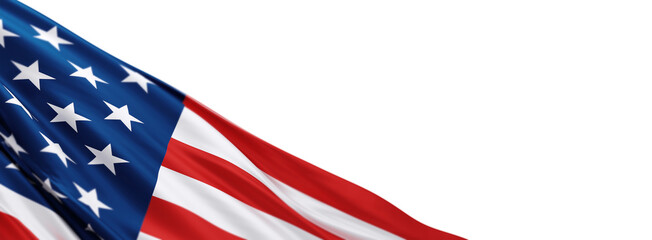 USA or American flag banner design isolated on transparent background  with copy space 3D render