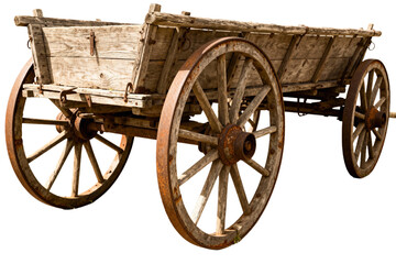 Old Wooden Wagon with Rusty Wheels