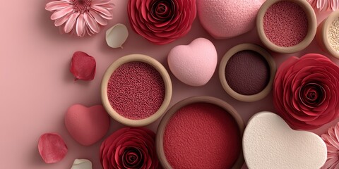 Romantic Red Clay Objects and Floral Arrangements for Flat Lay Composition