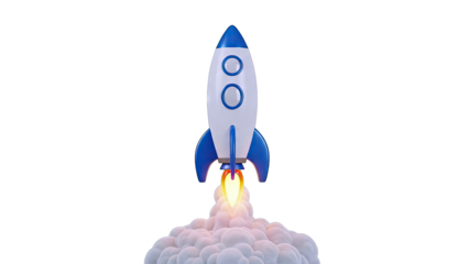 Cartoon Rocket Launching with Flames and Smoke