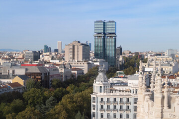 Madrid city panoramic view of buildings and rooftops and blue sky