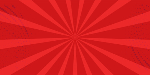 Red comic sunburst effect background with halftone. pop art comic-style vector background. Suitable for templates, sale banners, events, ads, web and pages