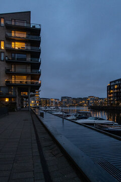 Apartment building at dusk