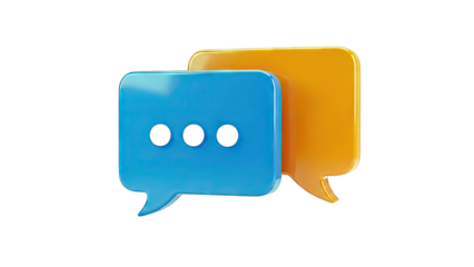 Two 3D Speech Bubbles, One Blue, One Orange, on White Background