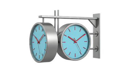 Double-Sided Station Clock with Blue Face and Red Hands