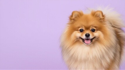 Happy Pomeranian Dog on Purple Background