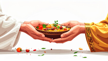 Family Gathering Together Peacefully For Iftar Celebration Vector Illustration