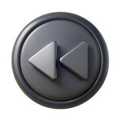 3d rewind button icon realistic dark grey media control isolated on transparent background