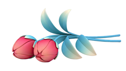 Stylized Red Tulip Buds with Green Leaves