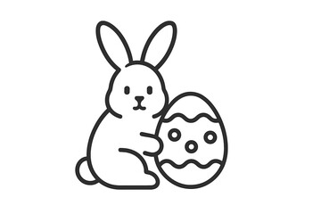 Obraz premium Charming outline drawing of a cute Easter bunny rabbit holding a large decorated holiday egg