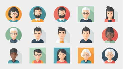 Collection of Diverse People Avatar Icons Representing Different Ages and Genders.