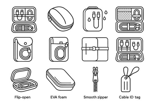 Zipper cable icon case design flexible icons eva waterproof pouch vector smooth