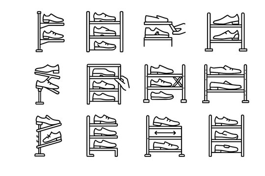 Trays adjustable bars rack shoe shelf system tier vector pivoting icon stand