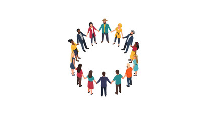 Colorful Characters Circle Formation Diverse Group Holding Hands Ring