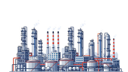 Chemical Plant Industrial Facility Factory Chimneys and Tanks Vector Scene 