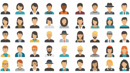 Collection of Diverse People Avatars Icons Representing Many Individuals.