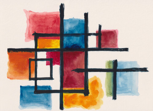 Urban Windows Abstract Watercolor Grid Artwork