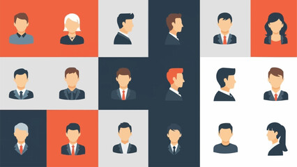 Collection of Diverse People Avatars in Flat Design Style.
