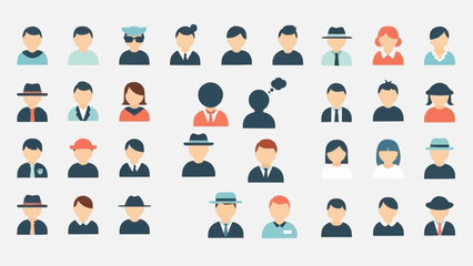 Collection of diverse people avatars in flat design style.