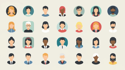 Collection of Diverse People Avatars Round and Square Icons.