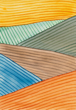 Colorful Abstract Wavy Fields Watercolor Art Print