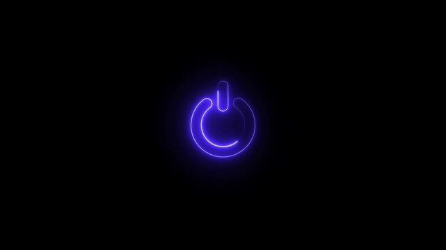 Glowing neon power button icon animation. Switch startup neon turns on off button animation.  Neon power reset button sign animation.