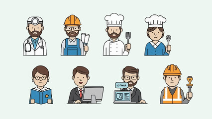 Collection of Diverse Professional Occupation Characters Icon Set.