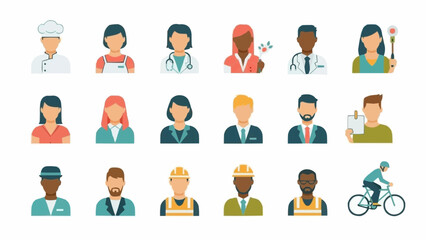 Collection of Diverse Professional People Icons Representing Various Occupations.