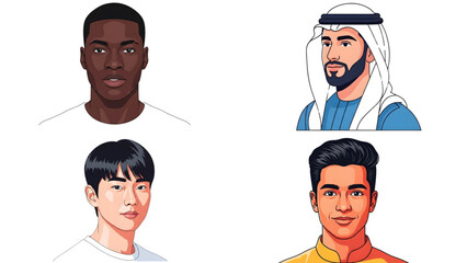 Diversity Ethnicity man portrait collection Diverse Male Portraits Vector Collection Multicultural Men International Men Diversity 