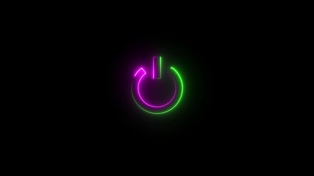 Glowing neon power button icon animation. Switch startup neon turns on off button animation.  Neon power reset button sign animation.