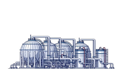  Gas Industrial Storage Tanks Vector Illustration Energy Storage Plant Line Art Industrial Tanks Connected by Pipes 