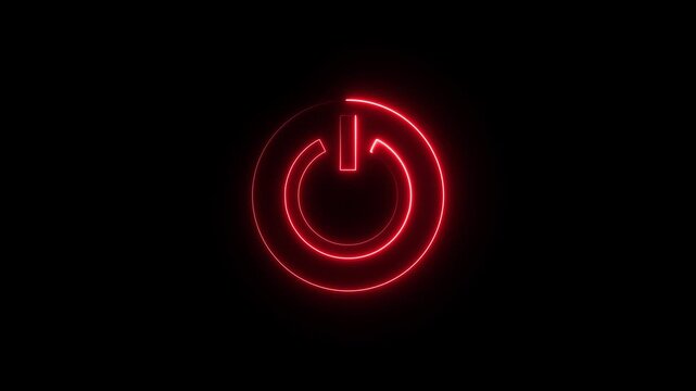 Glowing neon power button icon animation. Switch startup neon turns on off button animation.  Neon power reset button sign animation.