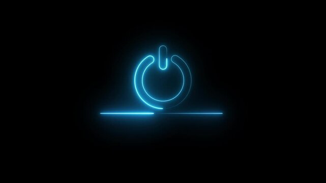 Glowing neon power button icon animation. Switch startup neon turns on off button animation.  Neon power reset button sign animation.