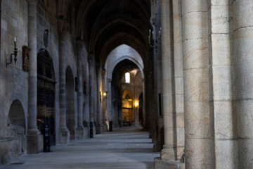 Fototapeta premium Interior view of a cathedral corridor with arches.. Orense Cathedral, Spain
