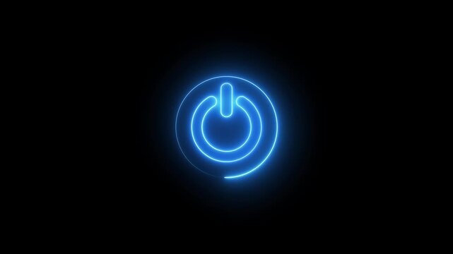 Glowing neon power button icon animation. Switch startup neon turns on off button animation.  Neon power reset button sign animation.