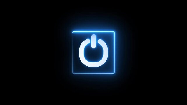 Glowing neon power button icon animation. Switch startup neon turns on off button animation.  Neon power reset button sign animation.