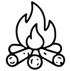 Bonfire icon with flame and firewood outline illustration