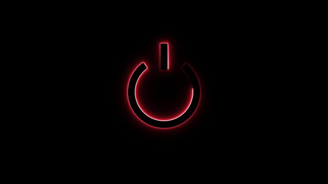 Glowing neon power button icon animation. Switch startup neon turns on off button animation.  Neon power reset button sign animation.