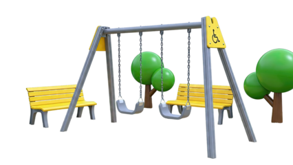 Accessible Playground Swing Set with Benches and Trees