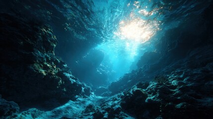 Underwater Sea - Deep Abyss With Blue Sun light