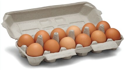 Eleven brown eggs in a cardboard carton ready for kitchen use