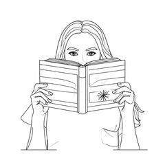 Woman reading a book, line art (1)
