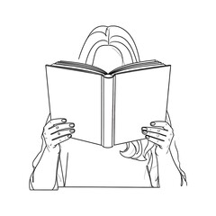 Woman reading a book, line art