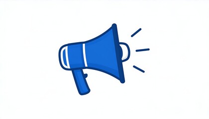 A cartoon megaphone icon in blue, emitting sound lines on white