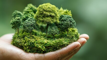 Miniature Forest in Palm Moss Greenery Ecological Landscape for Environmental Public Welfare Promotion Nature Theme Design Background
