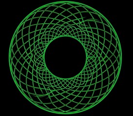 Green geometric circular pattern on black background