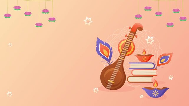 Symbolic Music, Wisdom, and Enlightenment Vasant Panchami Motion Background video