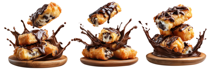 Set of Deep-fried moro bar pastry stuffed with chocolate, isolated on white transparent background, New Zealand sweet dessert